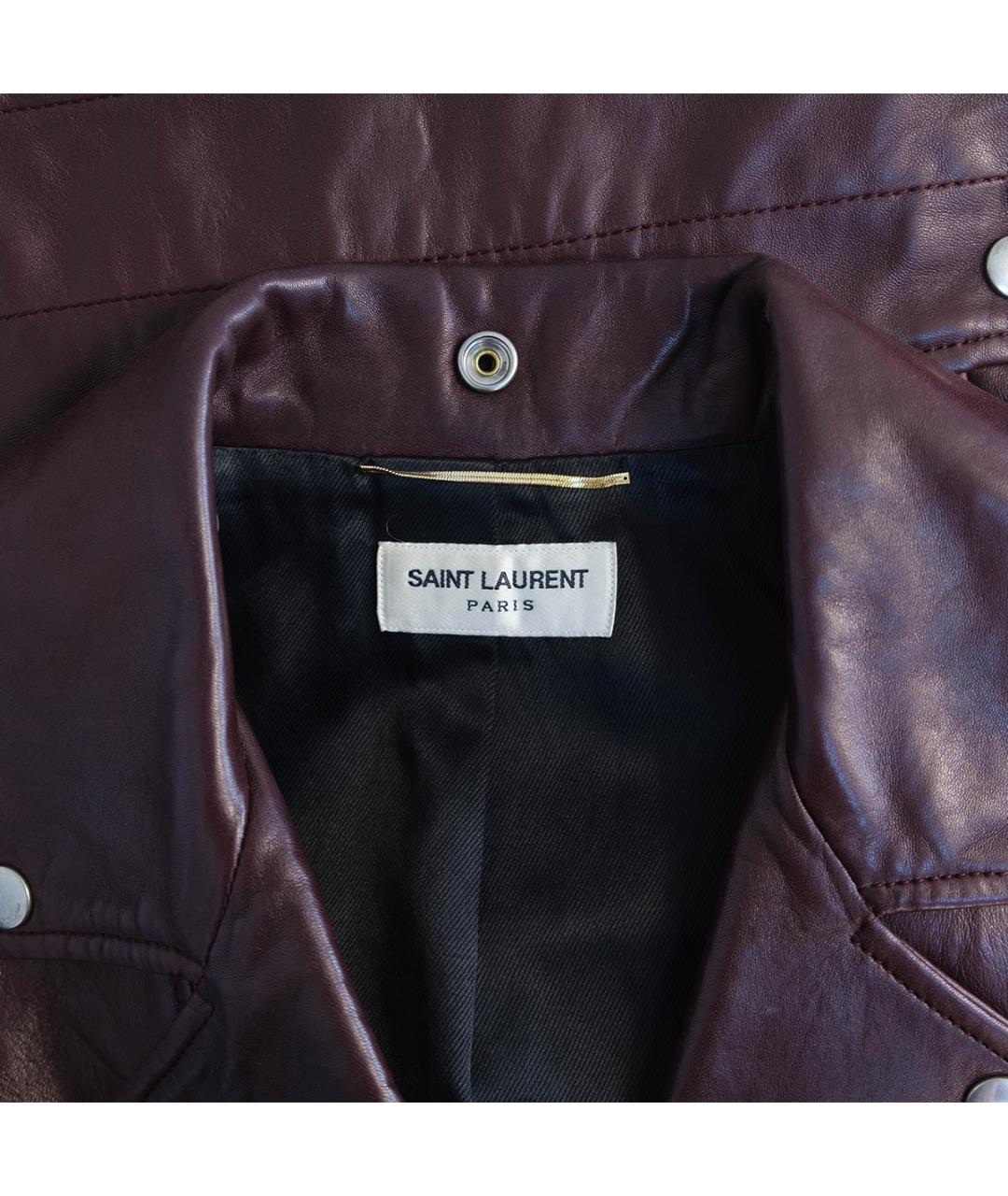 SAINT LAURENT Бордовая кожаная куртка, фото 3