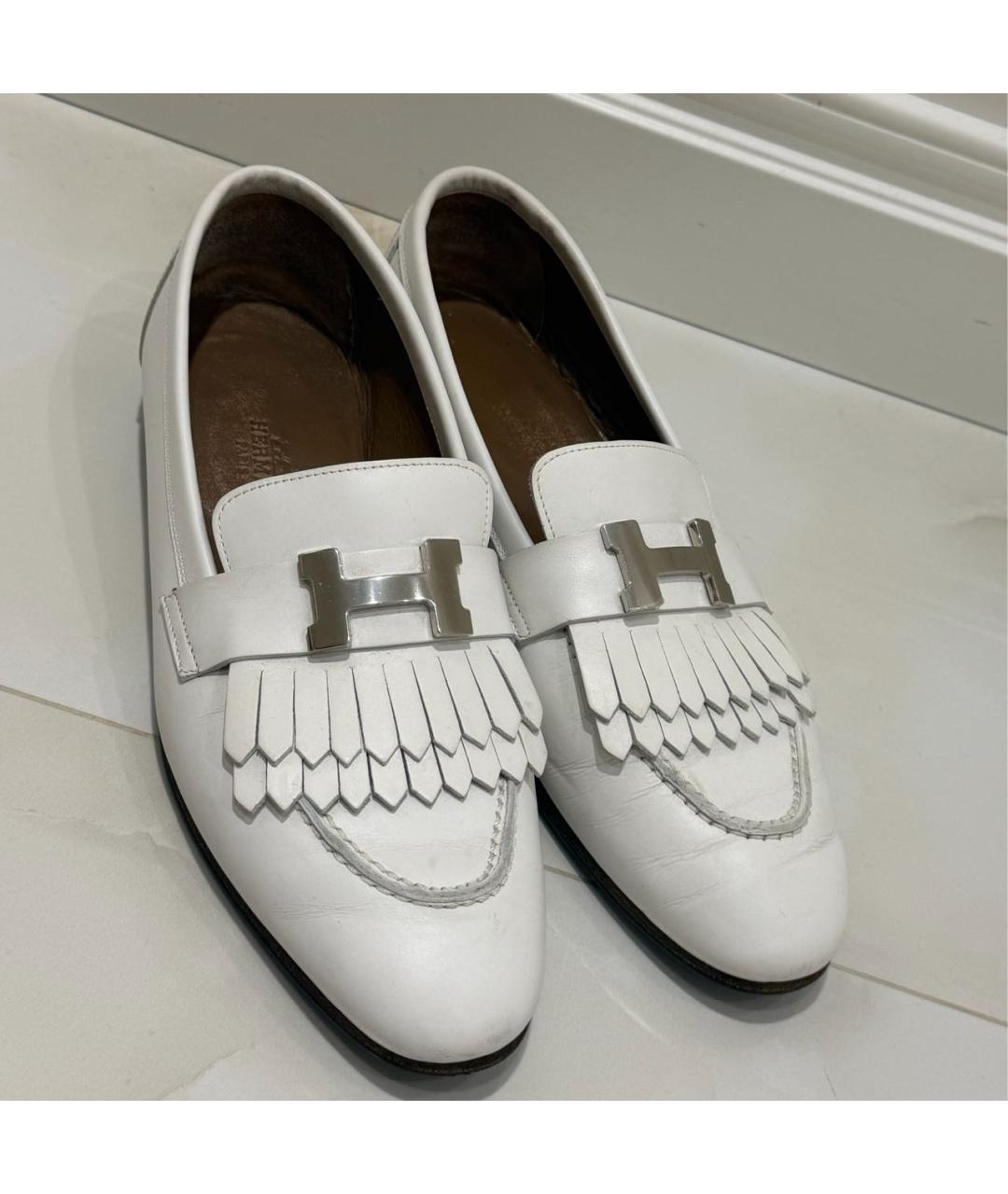 HERMES Белые кожаные лоферы, фото 3