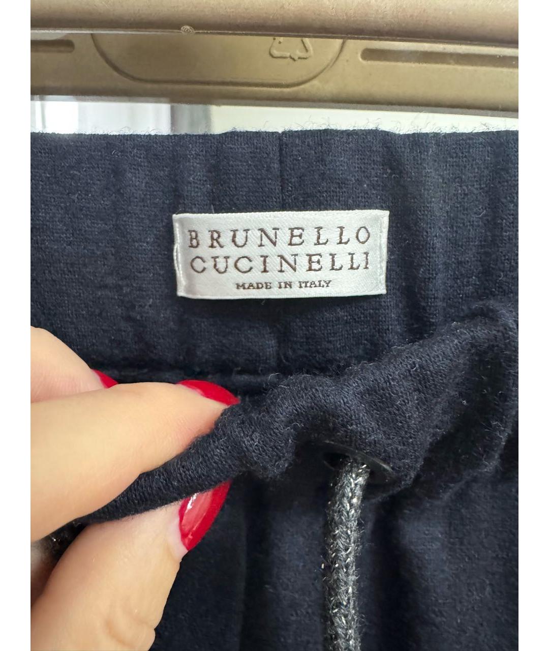 BRUNELLO CUCINELLI Темно-синие шерстяные брюки широкие, фото 3