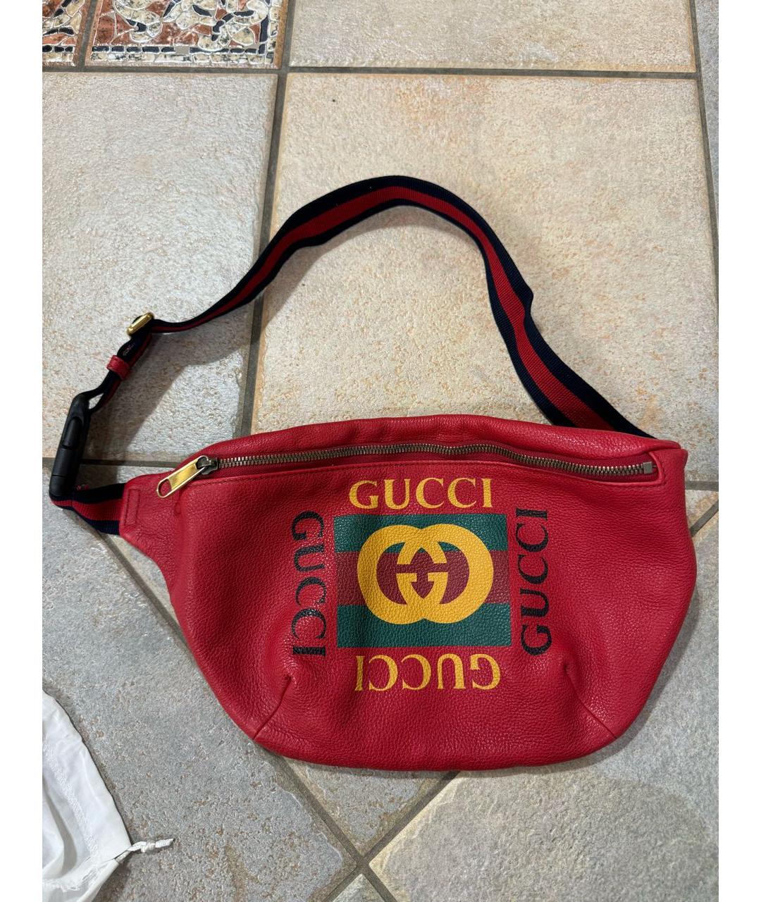 GUCCI Красная кожаная поясная сумка, фото 6