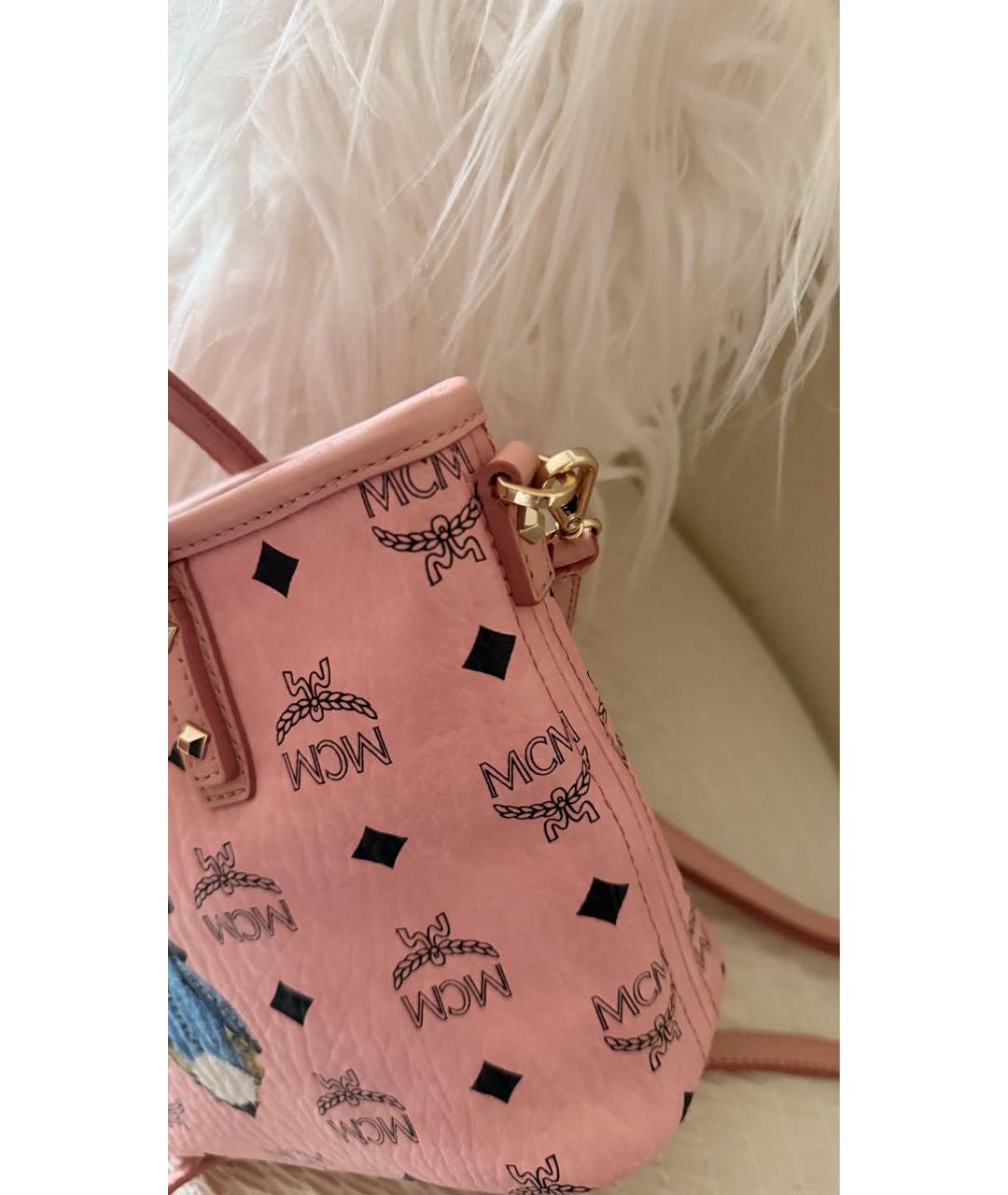 MCM Розовая кожаная сумка тоут, фото 5