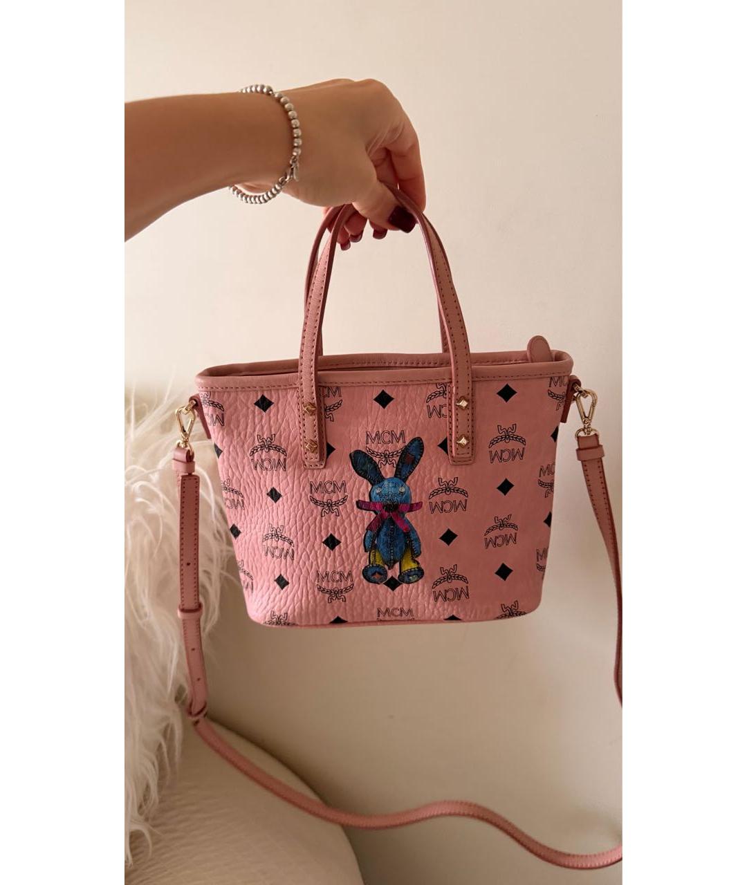MCM Розовая кожаная сумка тоут, фото 7