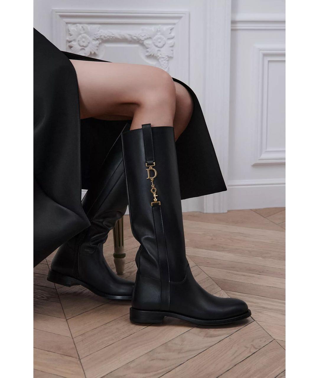 CHRISTIAN DIOR Черные кожаные сапоги, фото 2