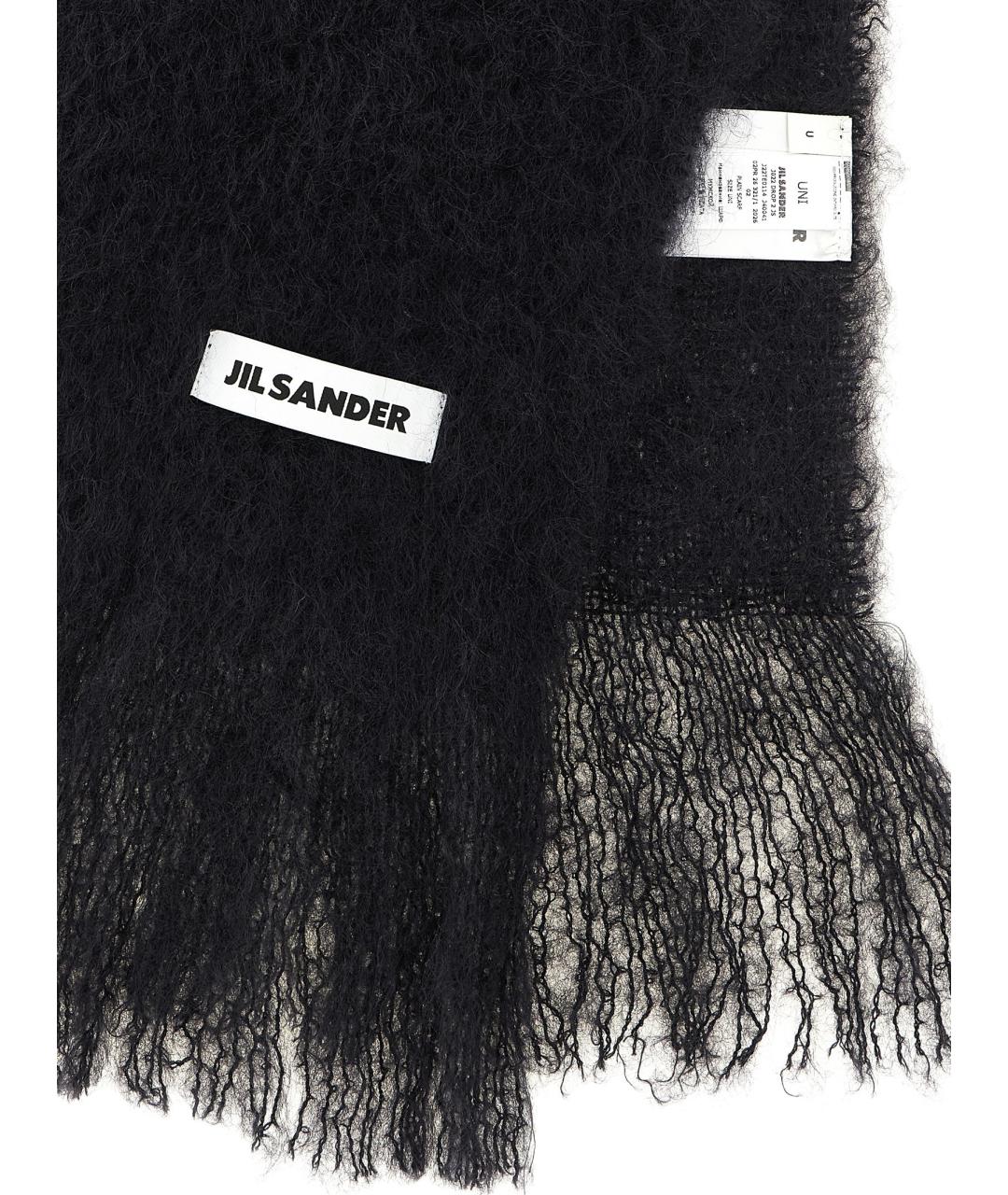 JIL SANDER Черный шерстяной шарф, фото 3