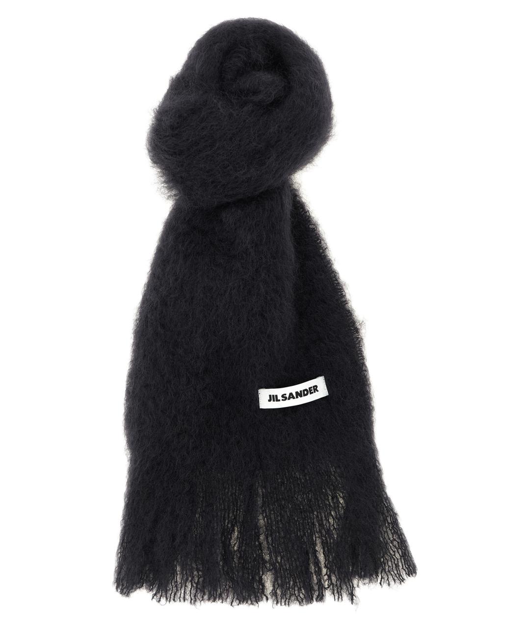 JIL SANDER Черный шерстяной шарф, фото 1