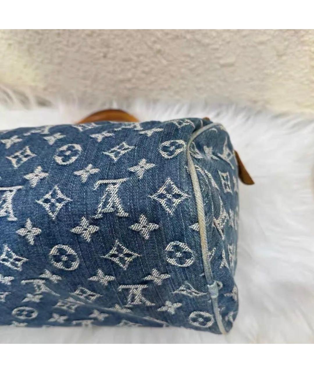 LOUIS VUITTON Голубая тканевая сумка с короткими ручками, фото 4
