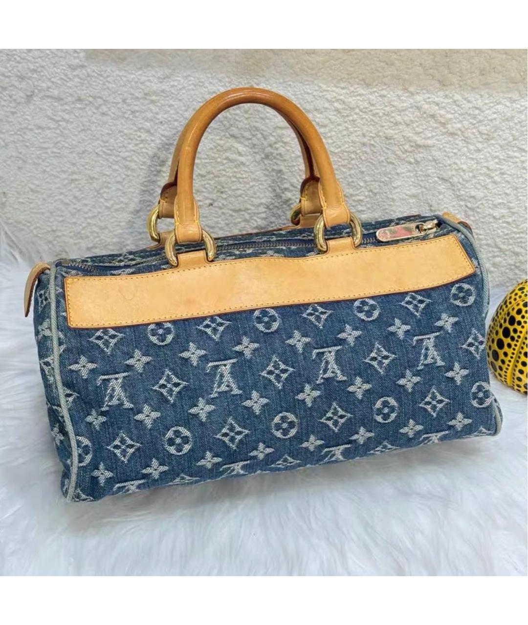 LOUIS VUITTON Голубая тканевая сумка с короткими ручками, фото 2