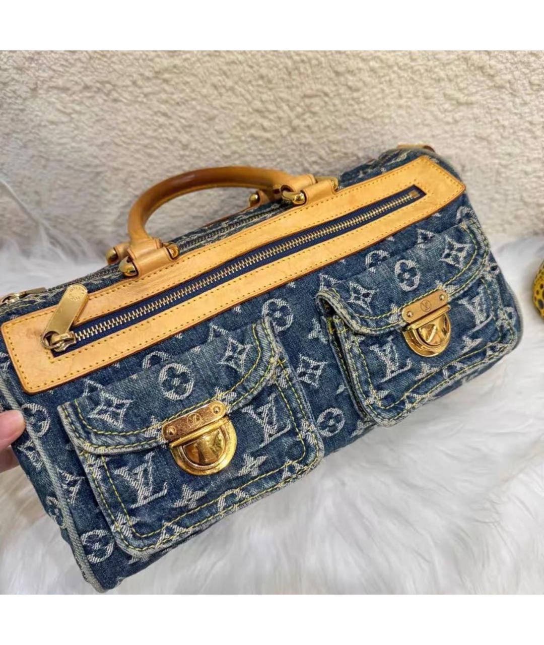 LOUIS VUITTON Голубая тканевая сумка с короткими ручками, фото 6