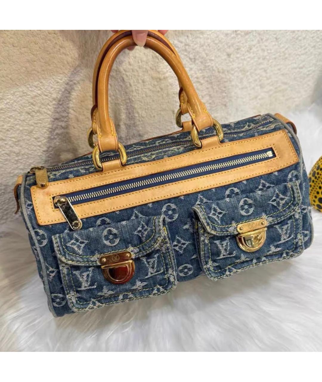 LOUIS VUITTON Голубая тканевая сумка с короткими ручками, фото 7