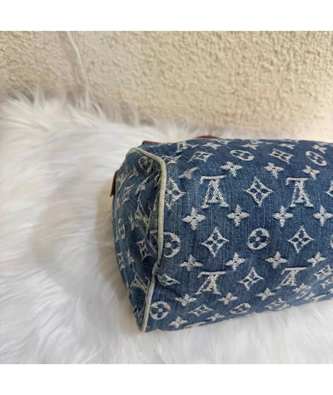 LOUIS VUITTON Голубая тканевая сумка с короткими ручками, фото 5
