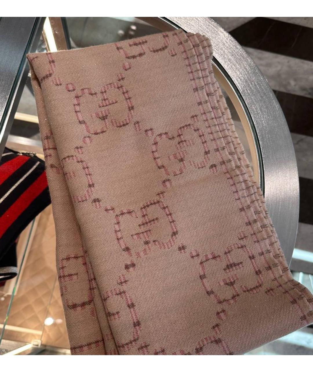 GUCCI Розовый шерстяной шарф, фото 3