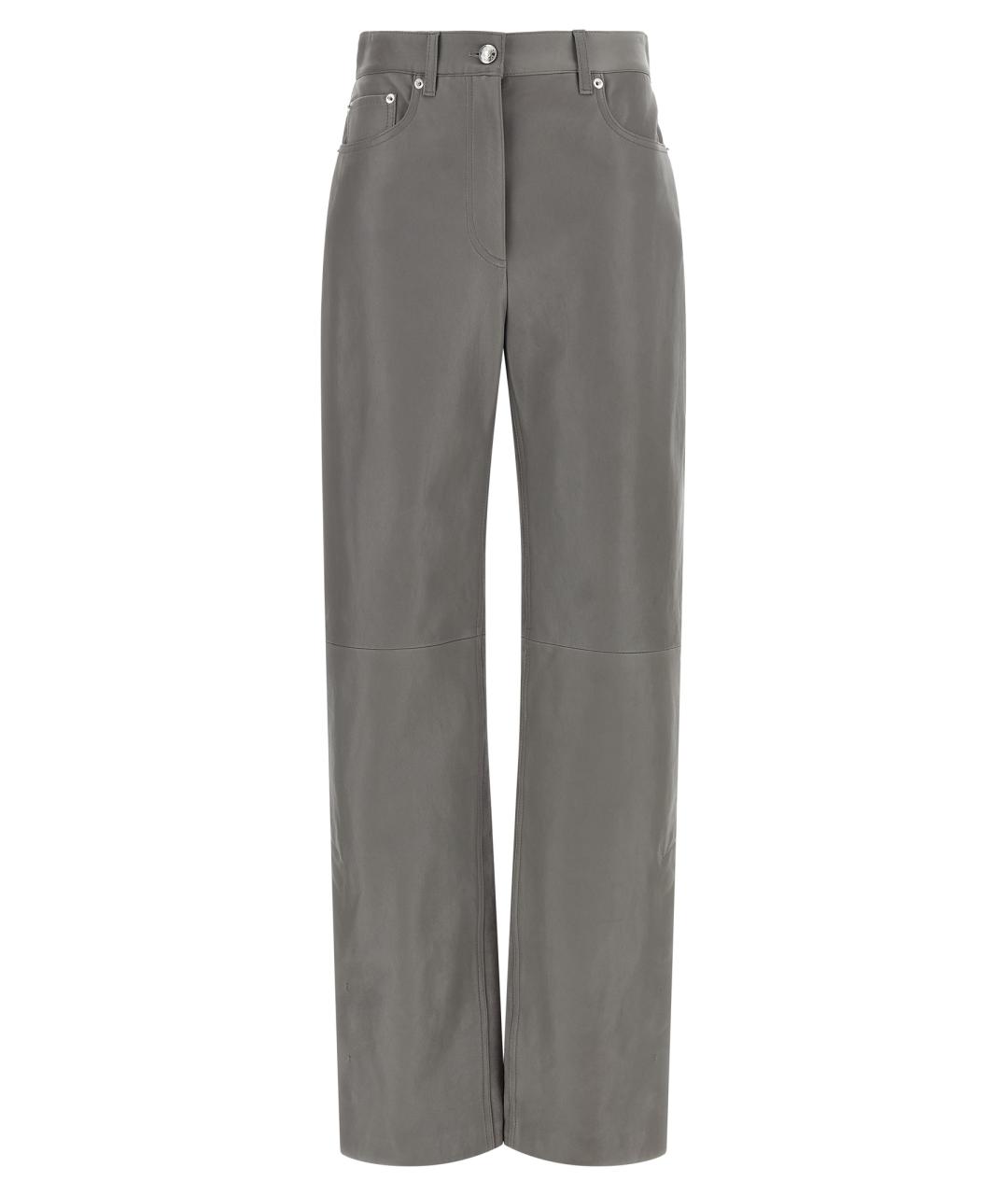 SPORTMAX Серые кожаные прямые брюки, фото 1