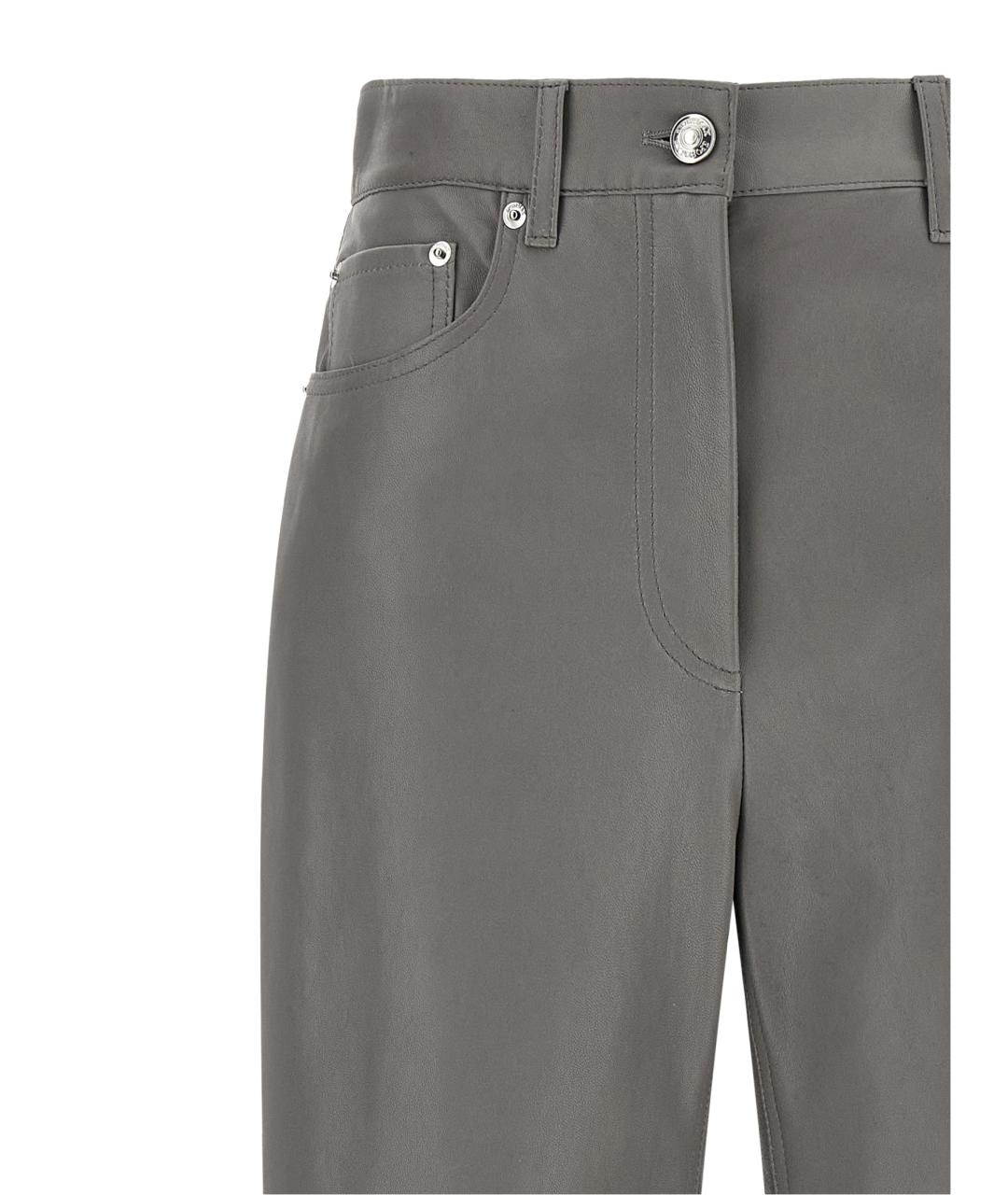 SPORTMAX Серые кожаные прямые брюки, фото 3
