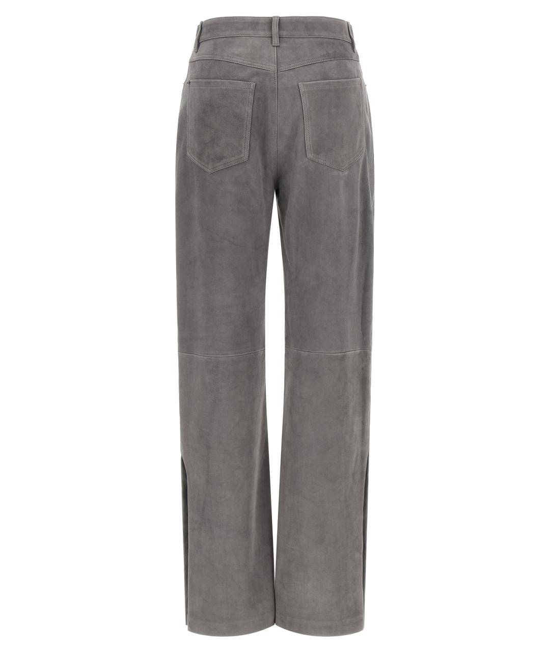 SPORTMAX Серые кожаные прямые брюки, фото 2