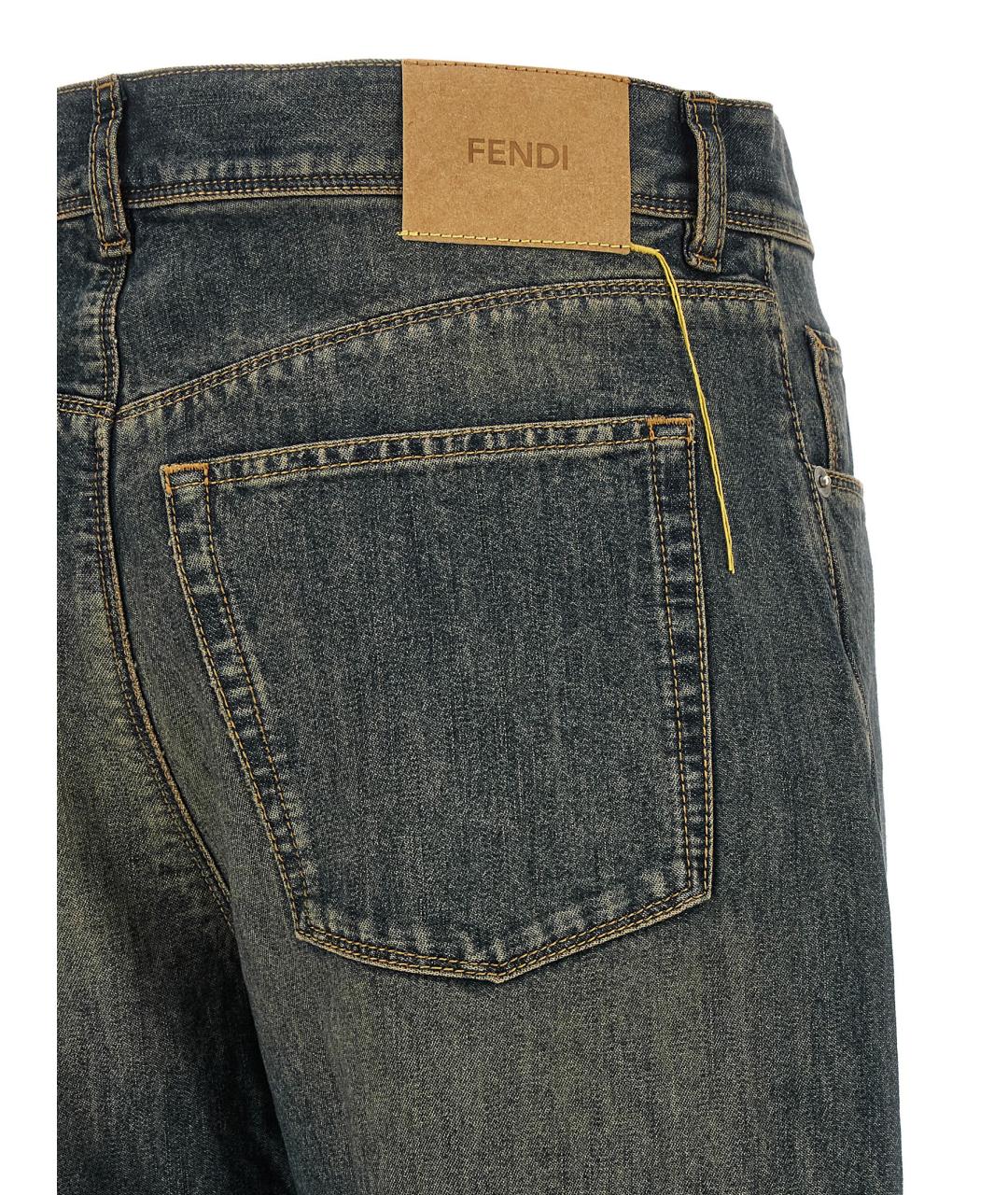 FENDI Синие хлопковые прямые джинсы, фото 4