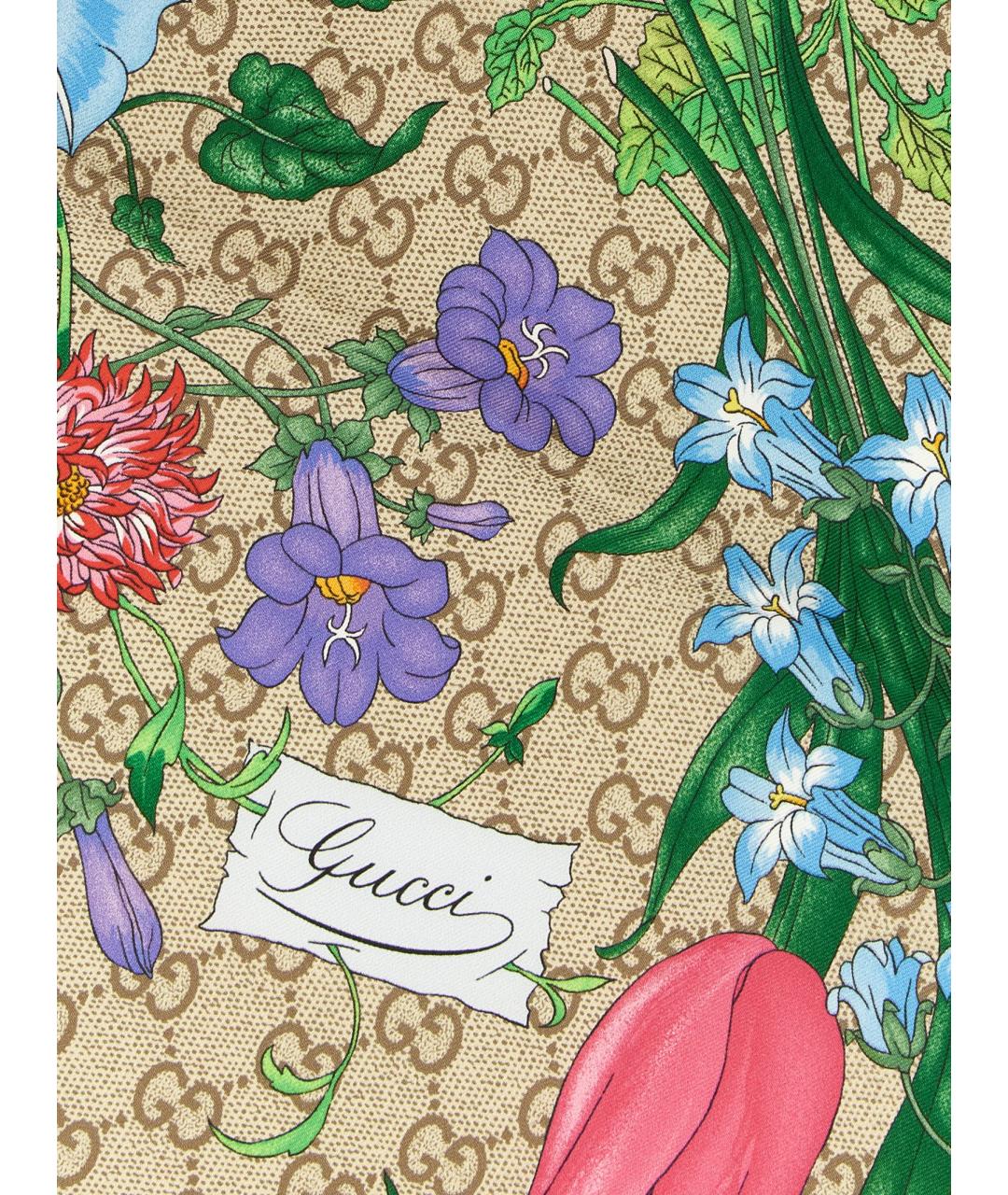 GUCCI Бежевый шелковый платок, фото 2