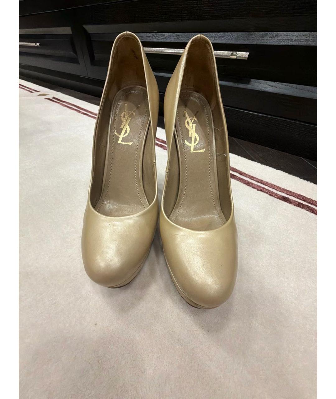 SAINT LAURENT Золотые кожаные туфли, фото 2