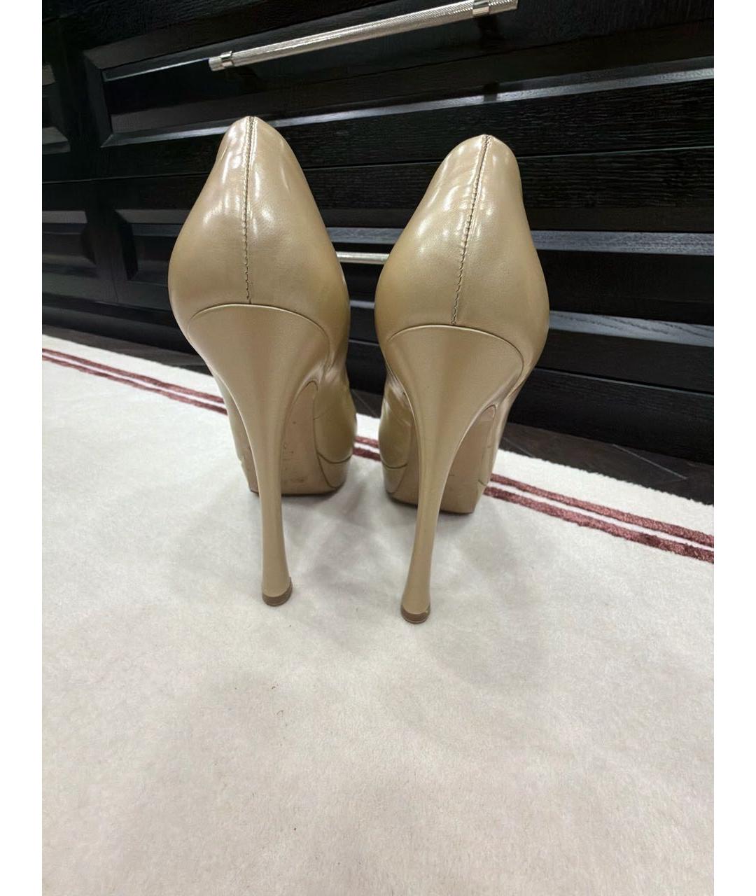 SAINT LAURENT Золотые кожаные туфли, фото 4