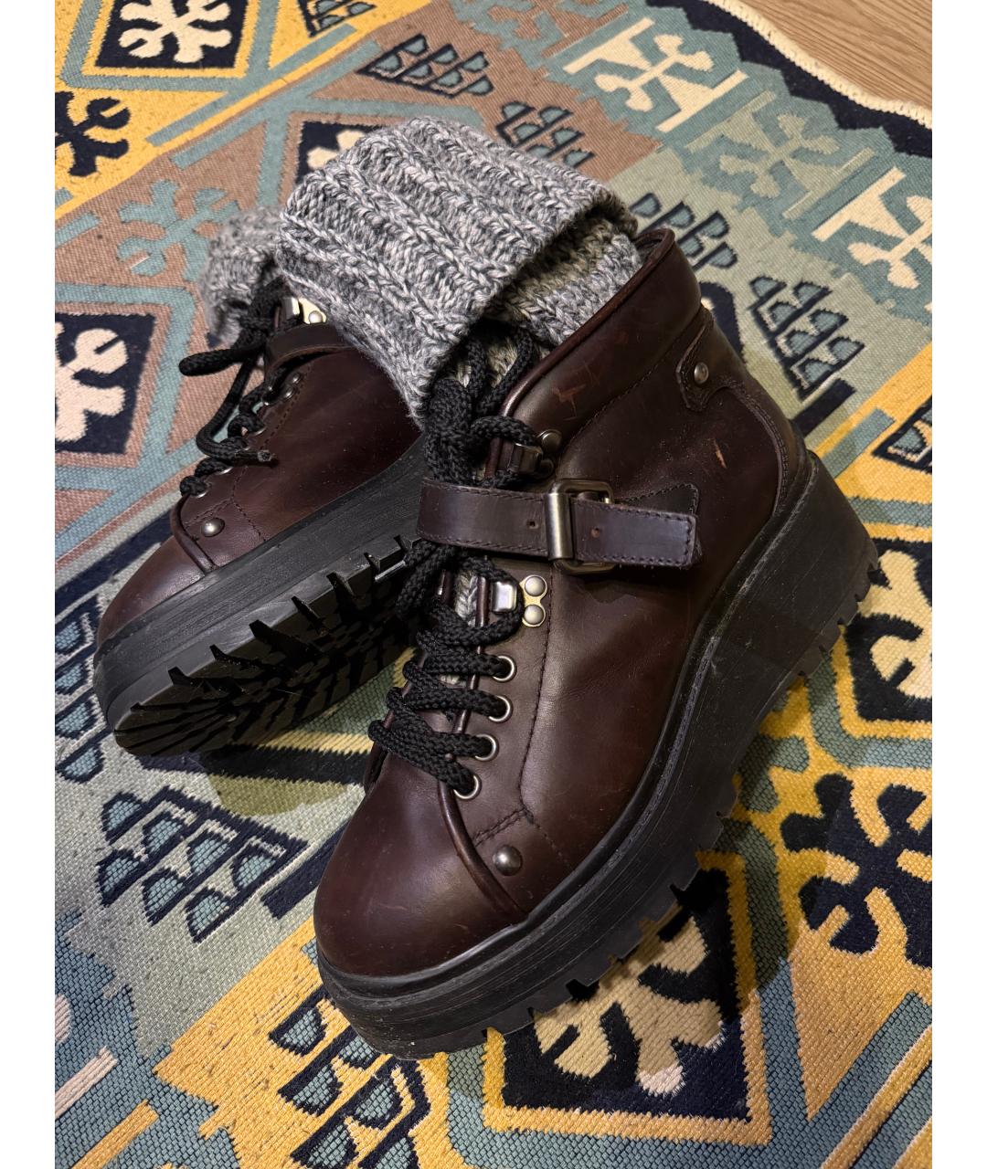 MIU MIU Бордовые кожаные ботинки, фото 3