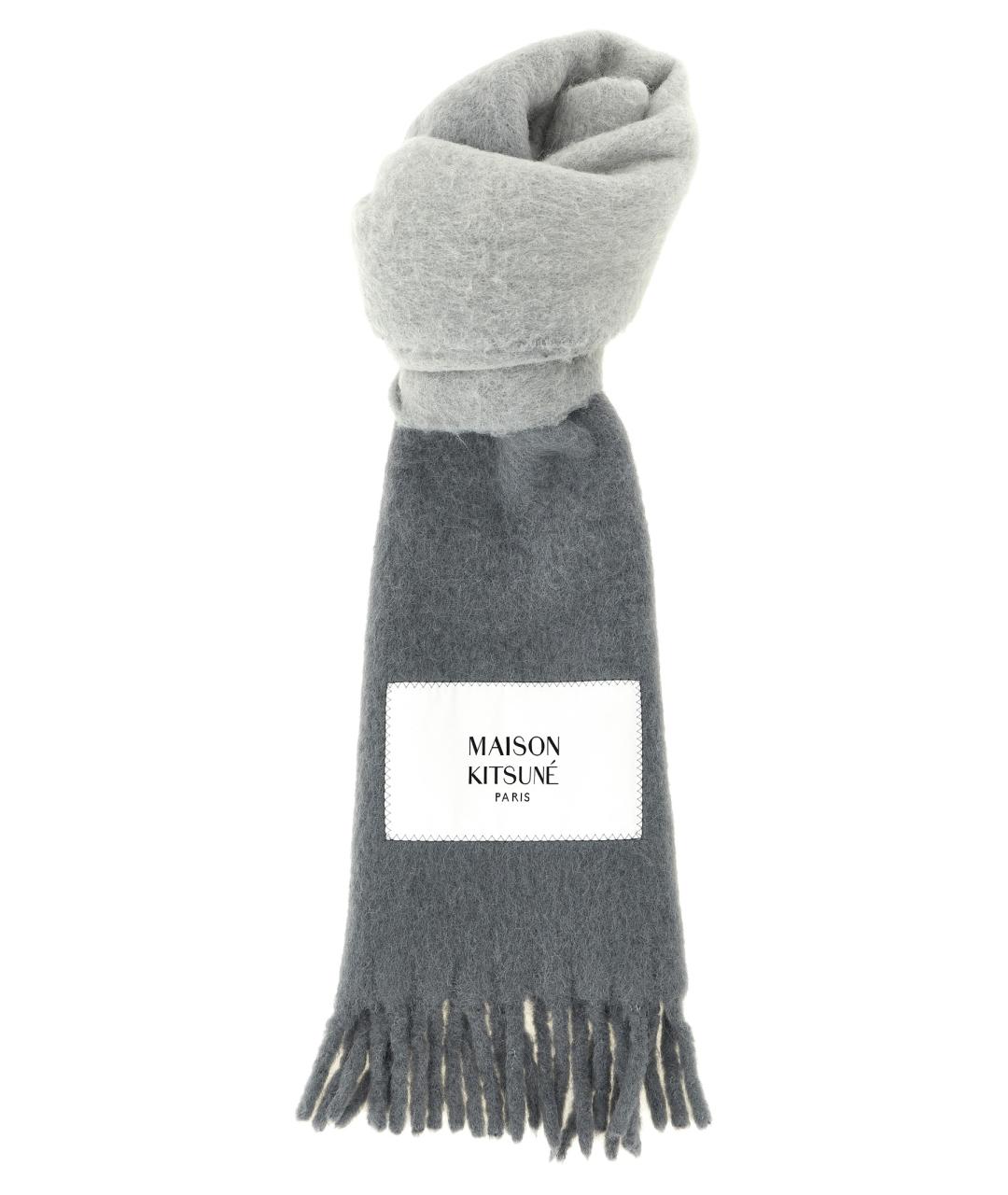 MAISON KITSUNE Серый шерстяной шарф, фото 1