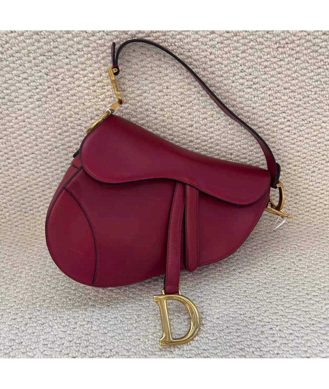 CHRISTIAN DIOR Бордовая кожаная сумка с короткими ручками, фото 8
