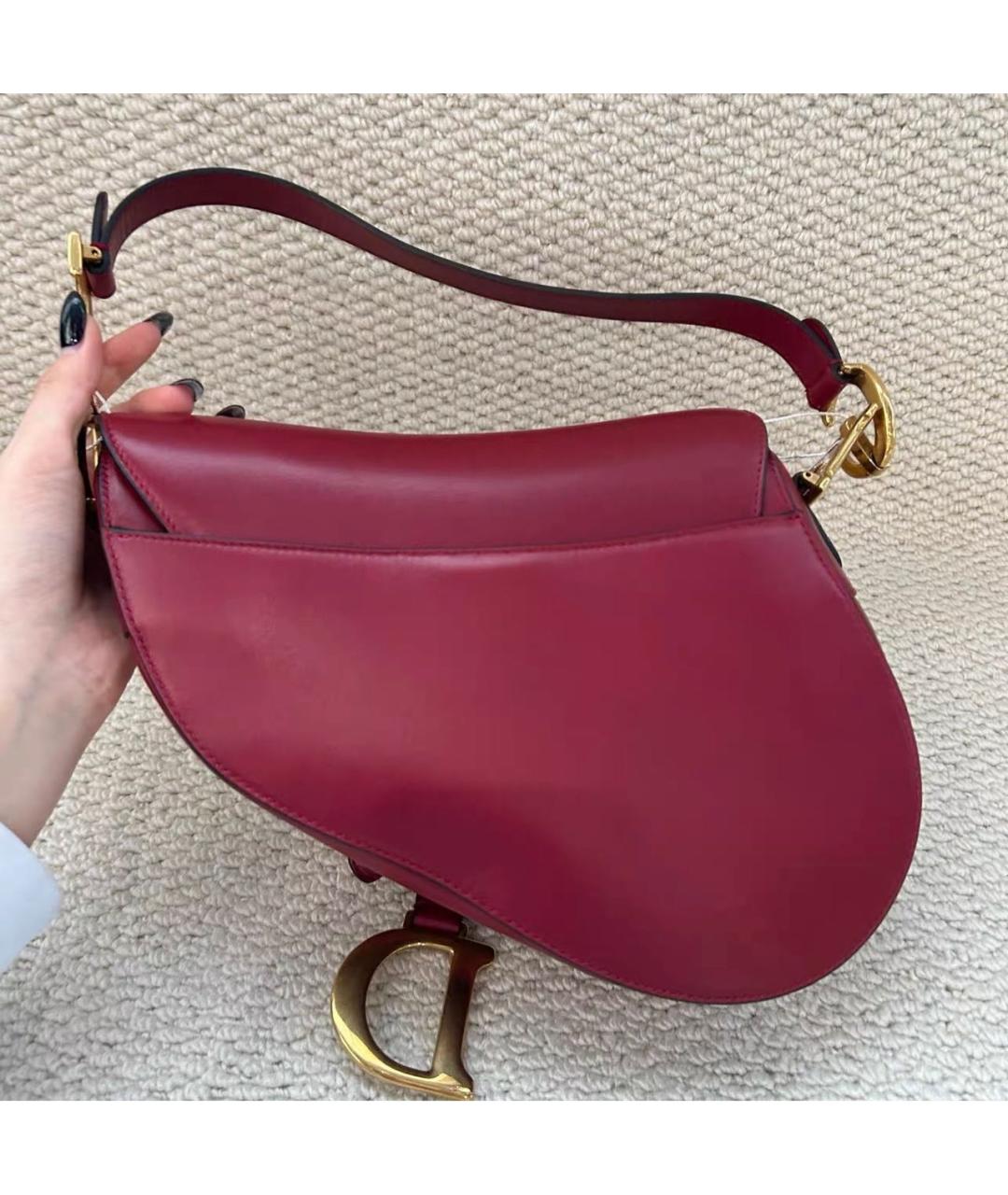 CHRISTIAN DIOR Бордовая кожаная сумка с короткими ручками, фото 3
