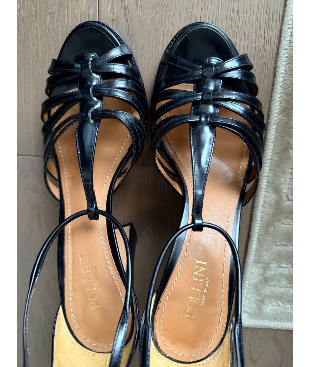 POLLINI Черные кожаные босоножки, фото 2