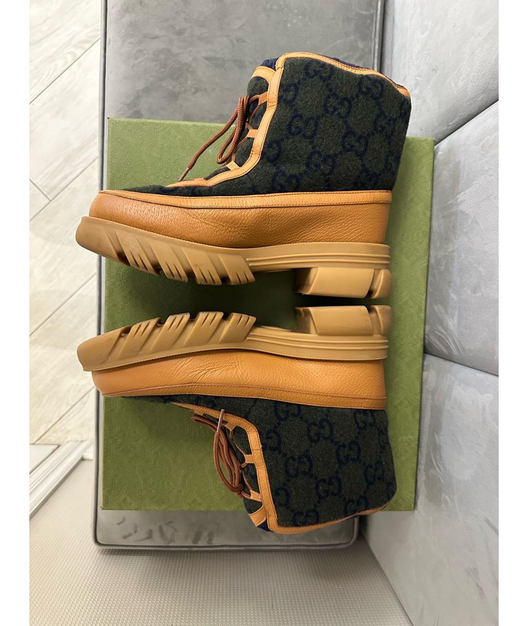 GUCCI Хаки кожаные высокие ботинки, фото 6