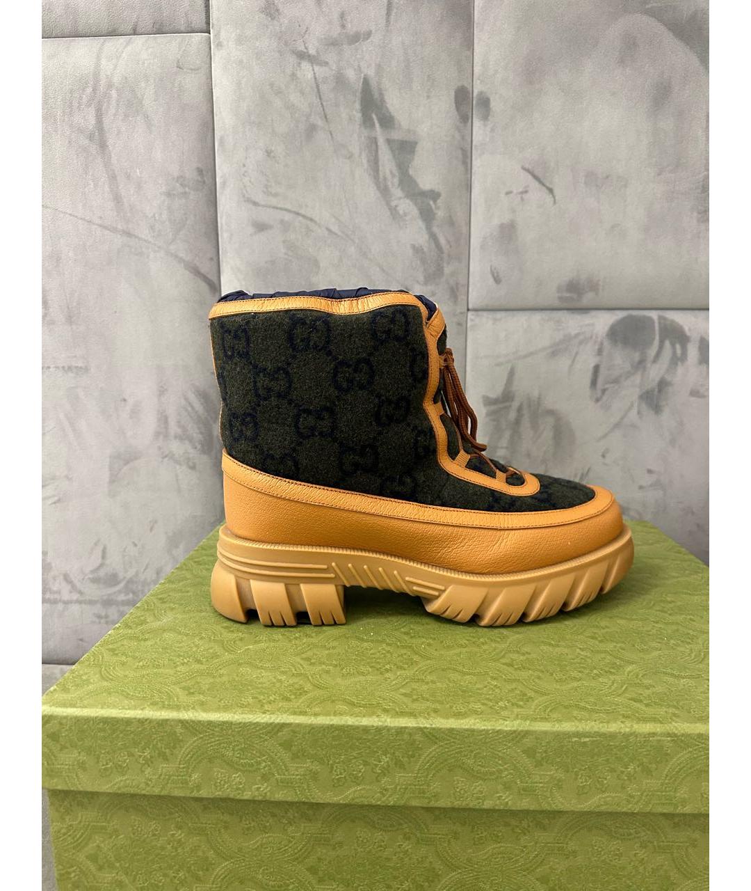GUCCI Хаки кожаные высокие ботинки, фото 9