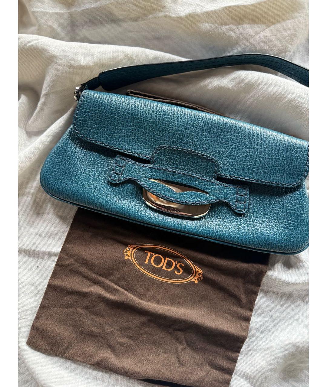 TOD'S Бирюзовая кожаная сумка тоут, фото 2