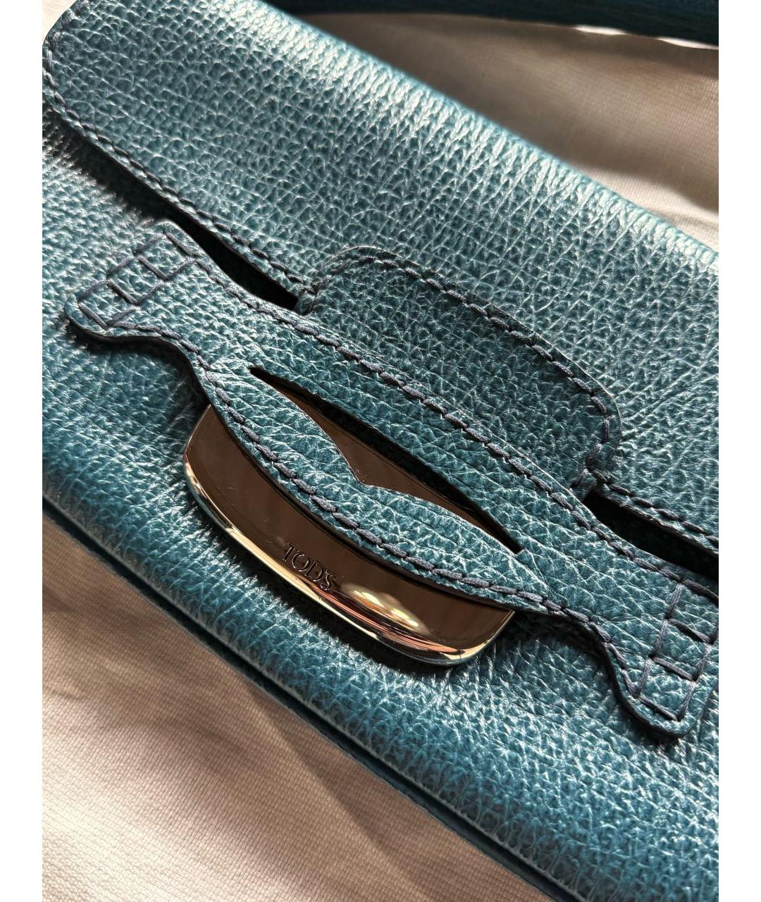 TOD'S Бирюзовая кожаная сумка тоут, фото 7