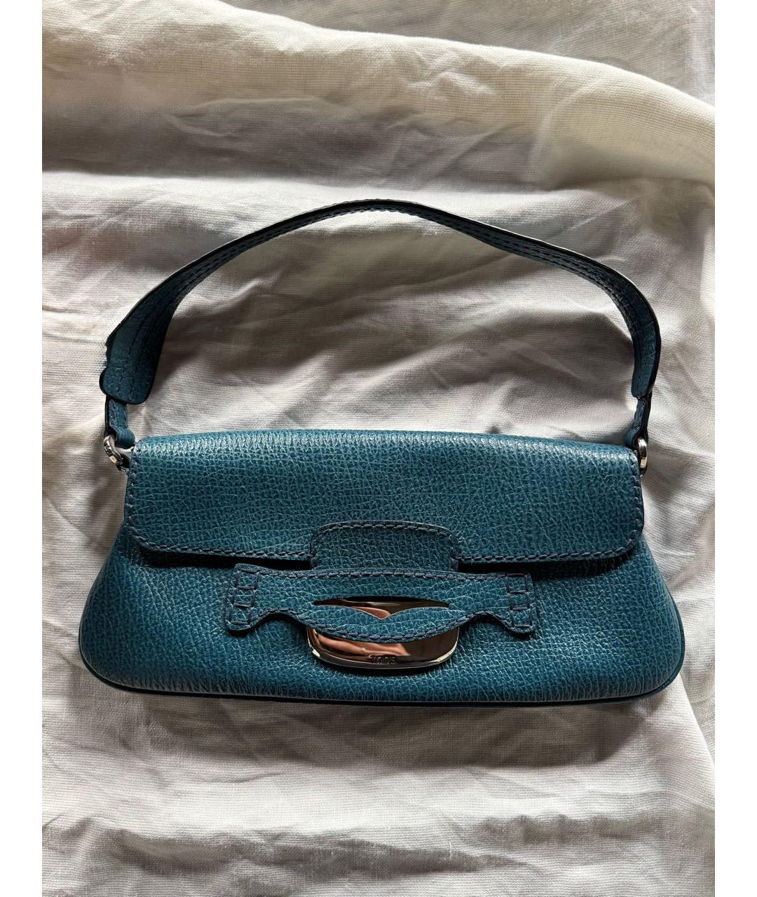 TOD'S Бирюзовая кожаная сумка тоут, фото 9