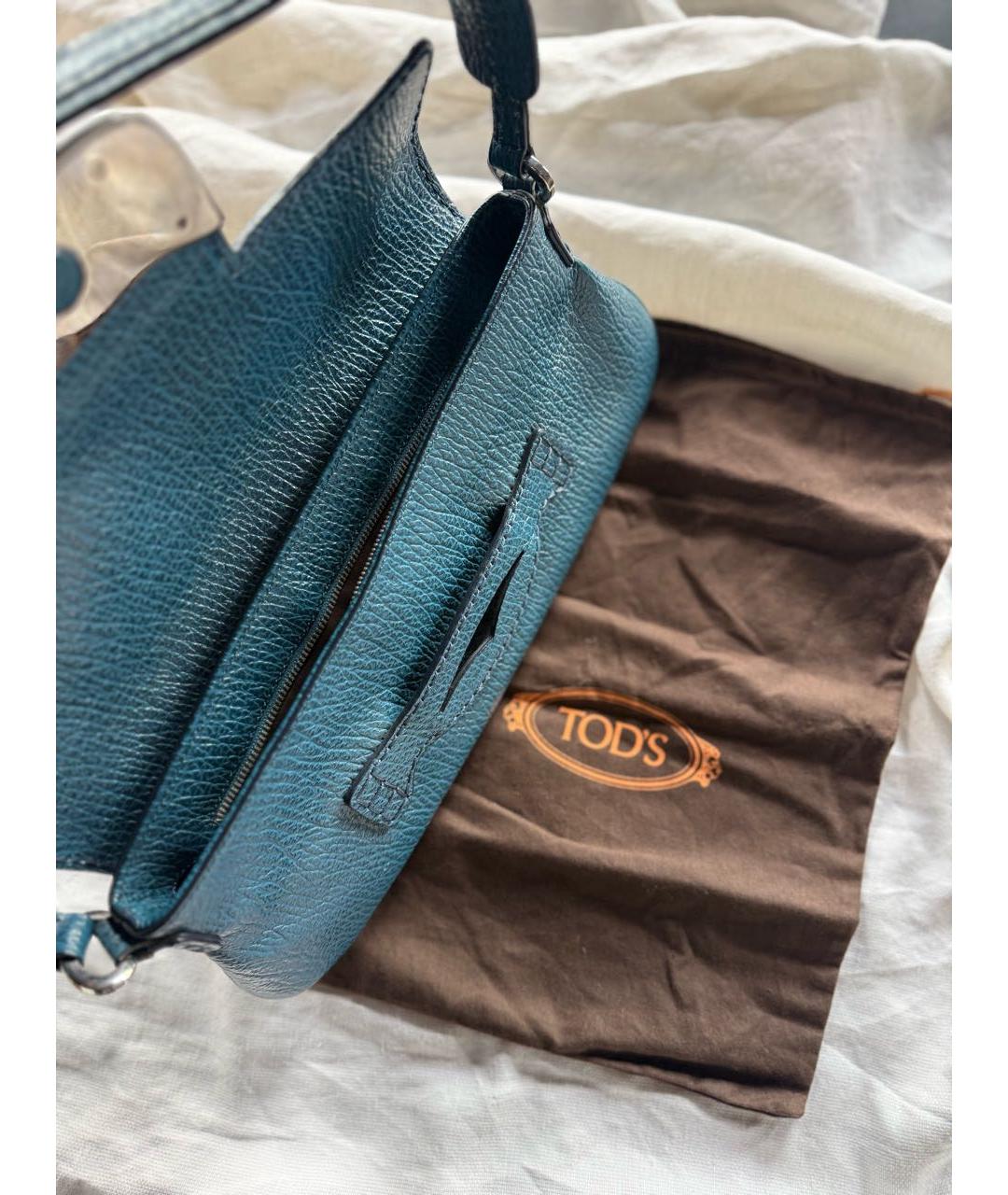 TOD'S Бирюзовая кожаная сумка тоут, фото 8
