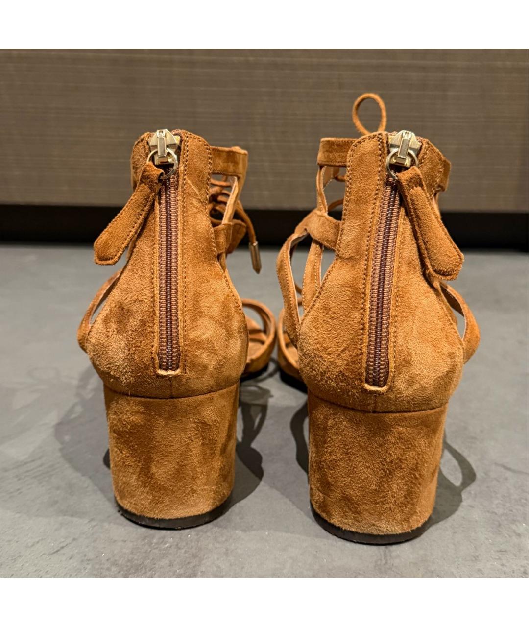 AQUAZZURA Коричневые замшевые босоножки, фото 4