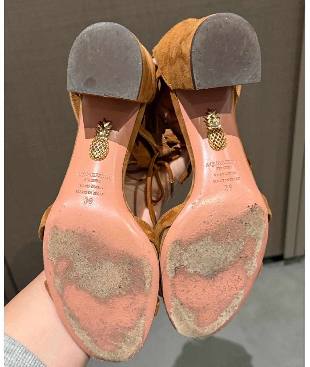 AQUAZZURA Коричневые замшевые босоножки, фото 7
