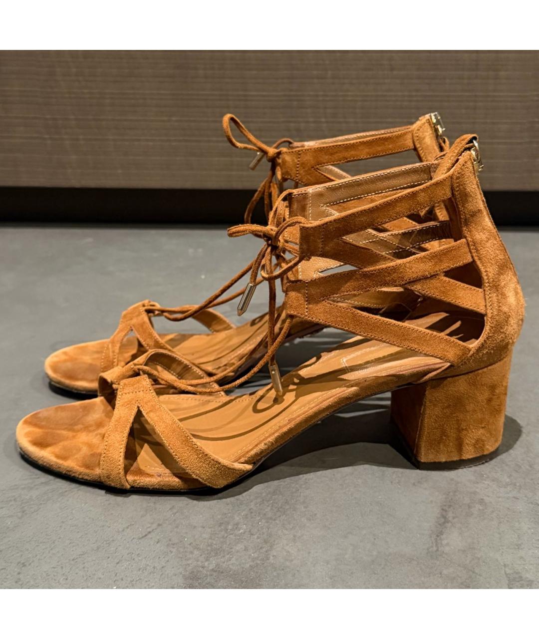 AQUAZZURA Коричневые замшевые босоножки, фото 5