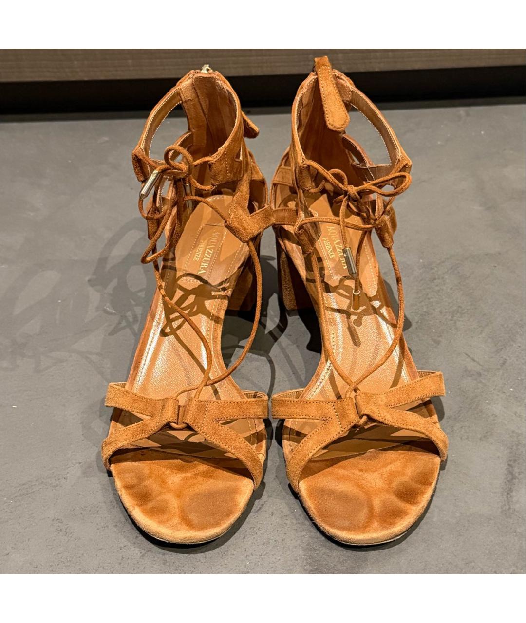 AQUAZZURA Коричневые замшевые босоножки, фото 6