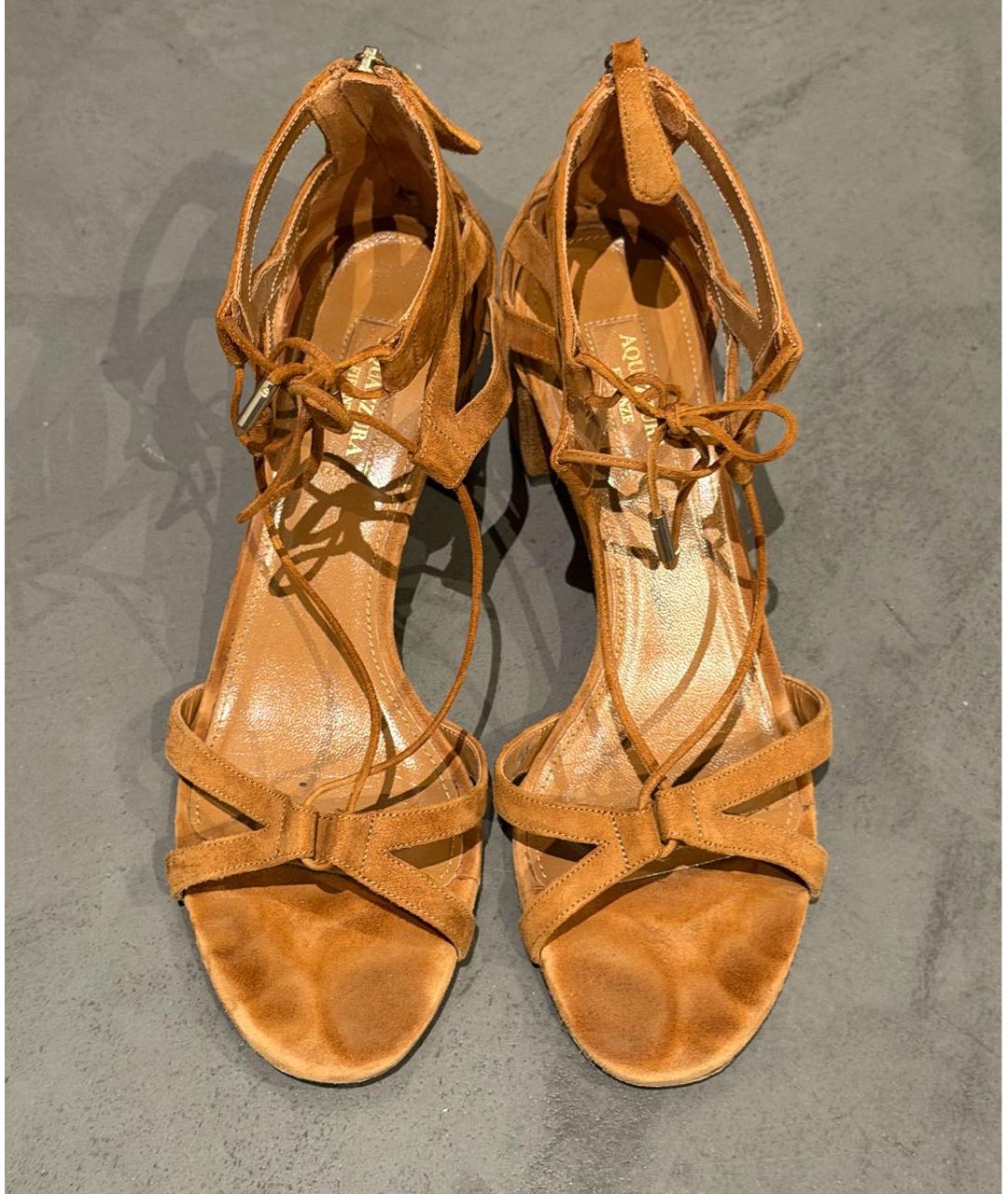 AQUAZZURA Коричневые замшевые босоножки, фото 3