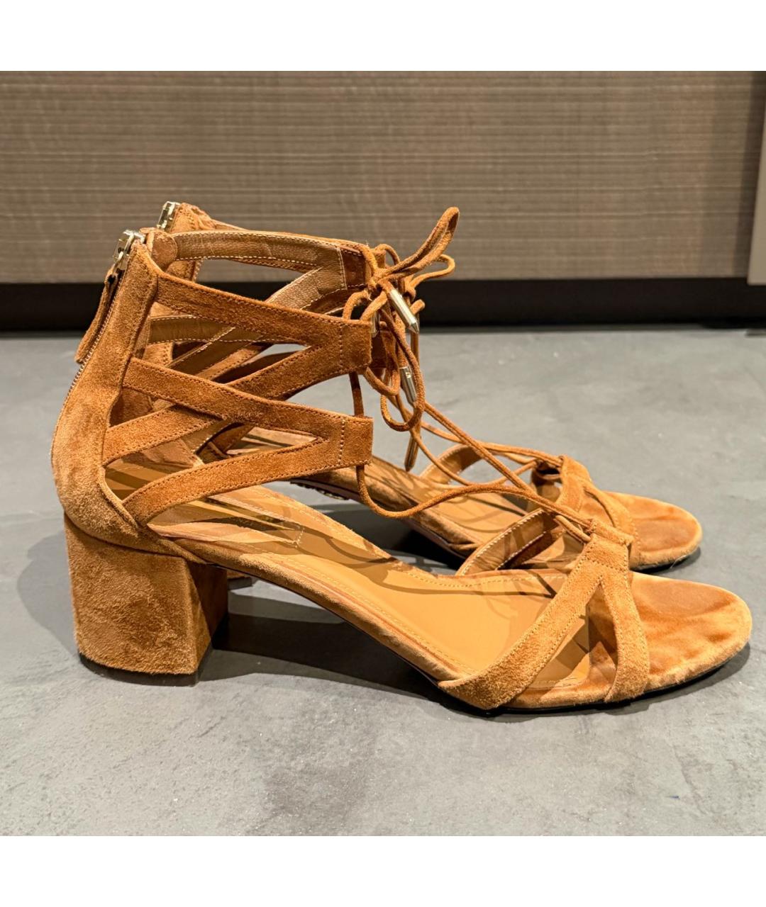AQUAZZURA Коричневые замшевые босоножки, фото 2