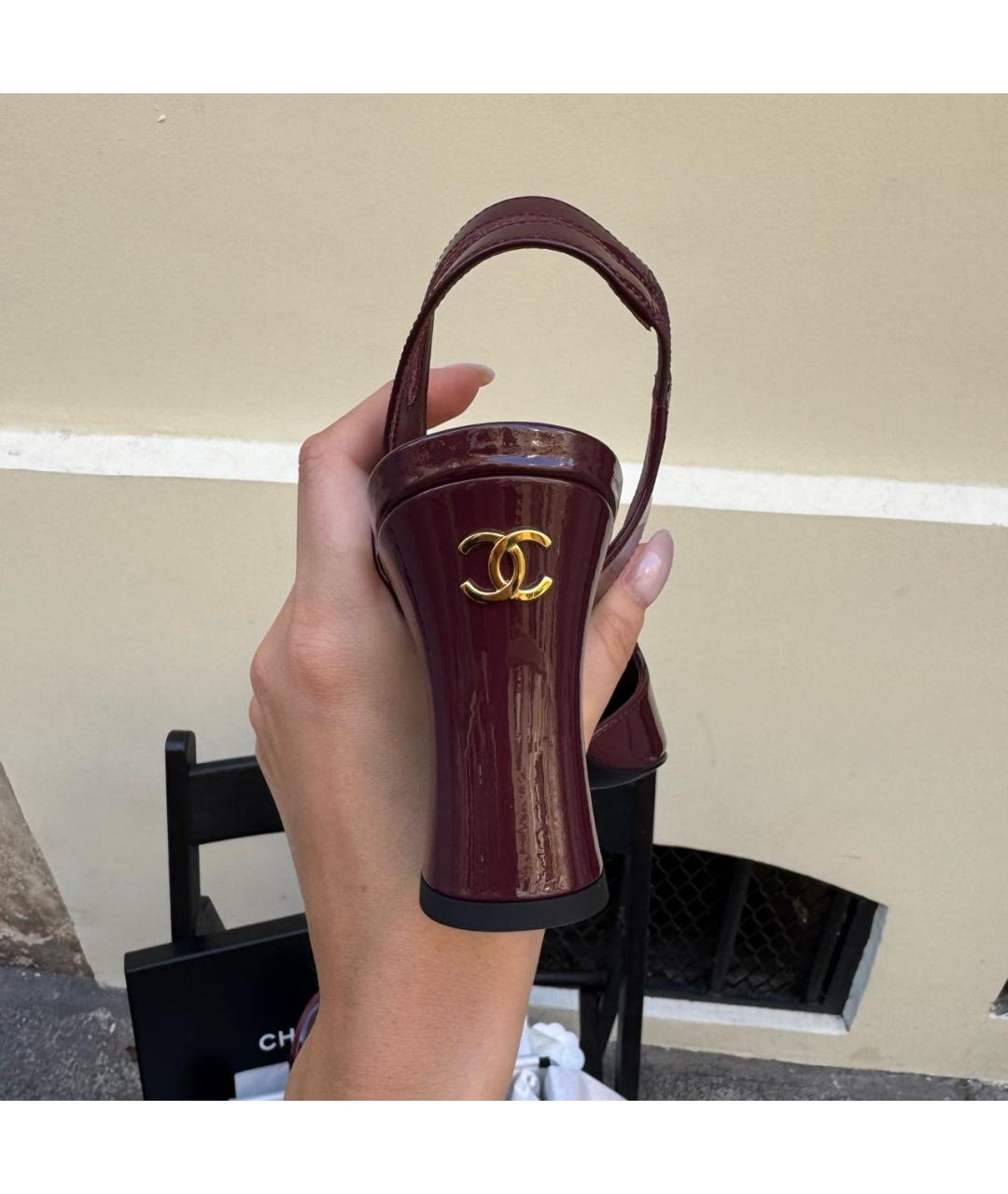 CHANEL Бордовые туфли из лакированной кожи, фото 4