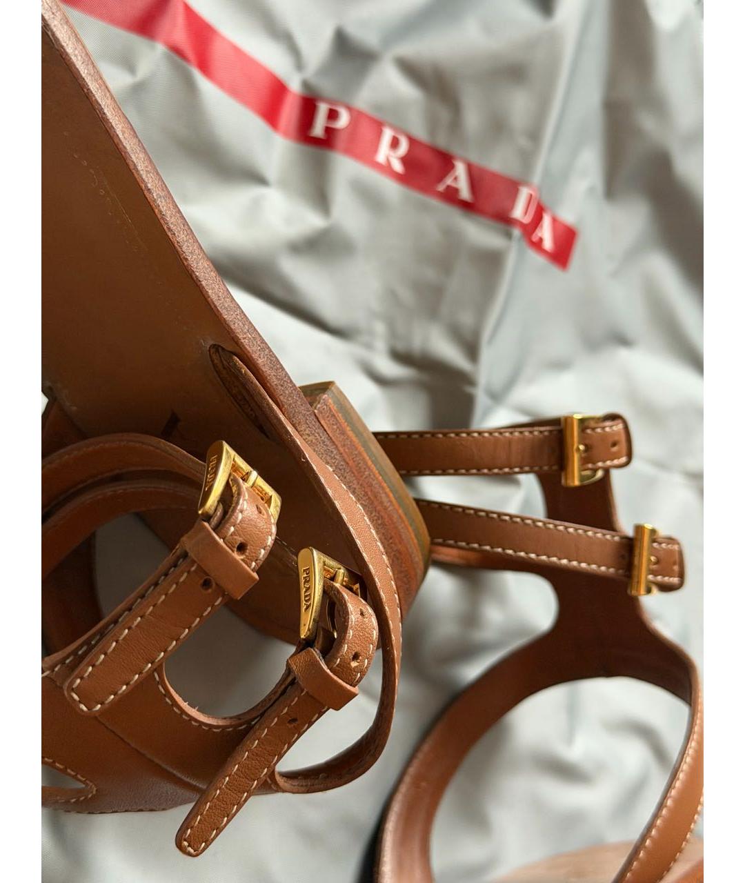 PRADA Коричневые кожаные сандалии, фото 5