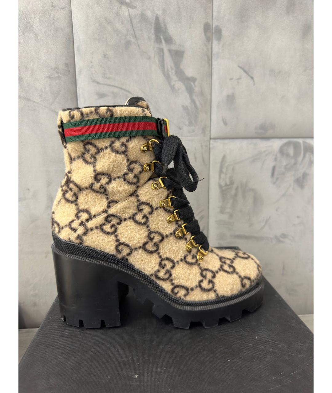 GUCCI Бежевые текстильные ботильоны, фото 9
