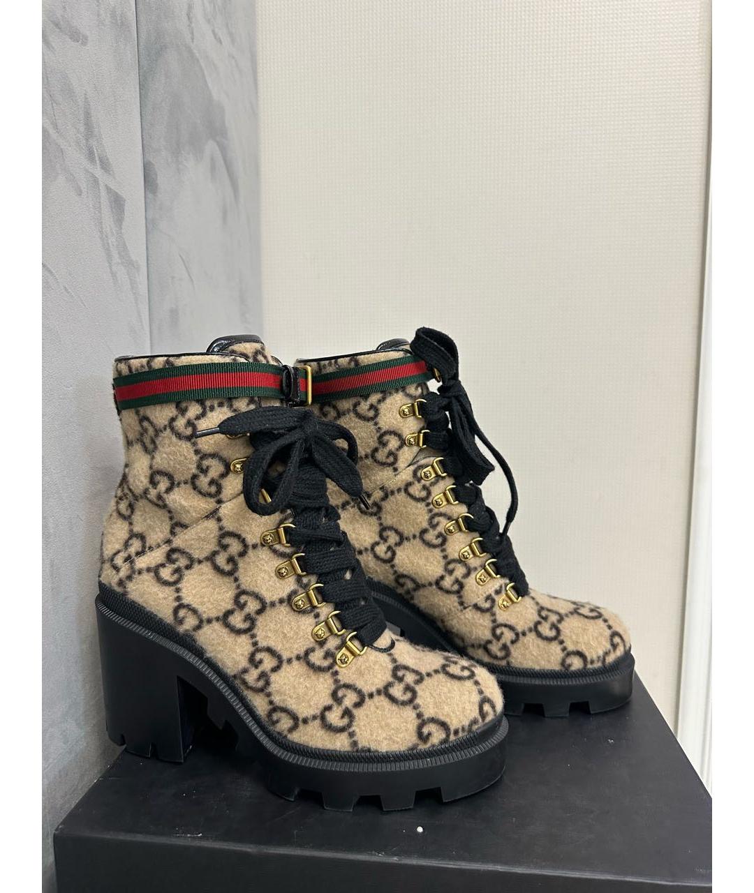 GUCCI Бежевые текстильные ботильоны, фото 5