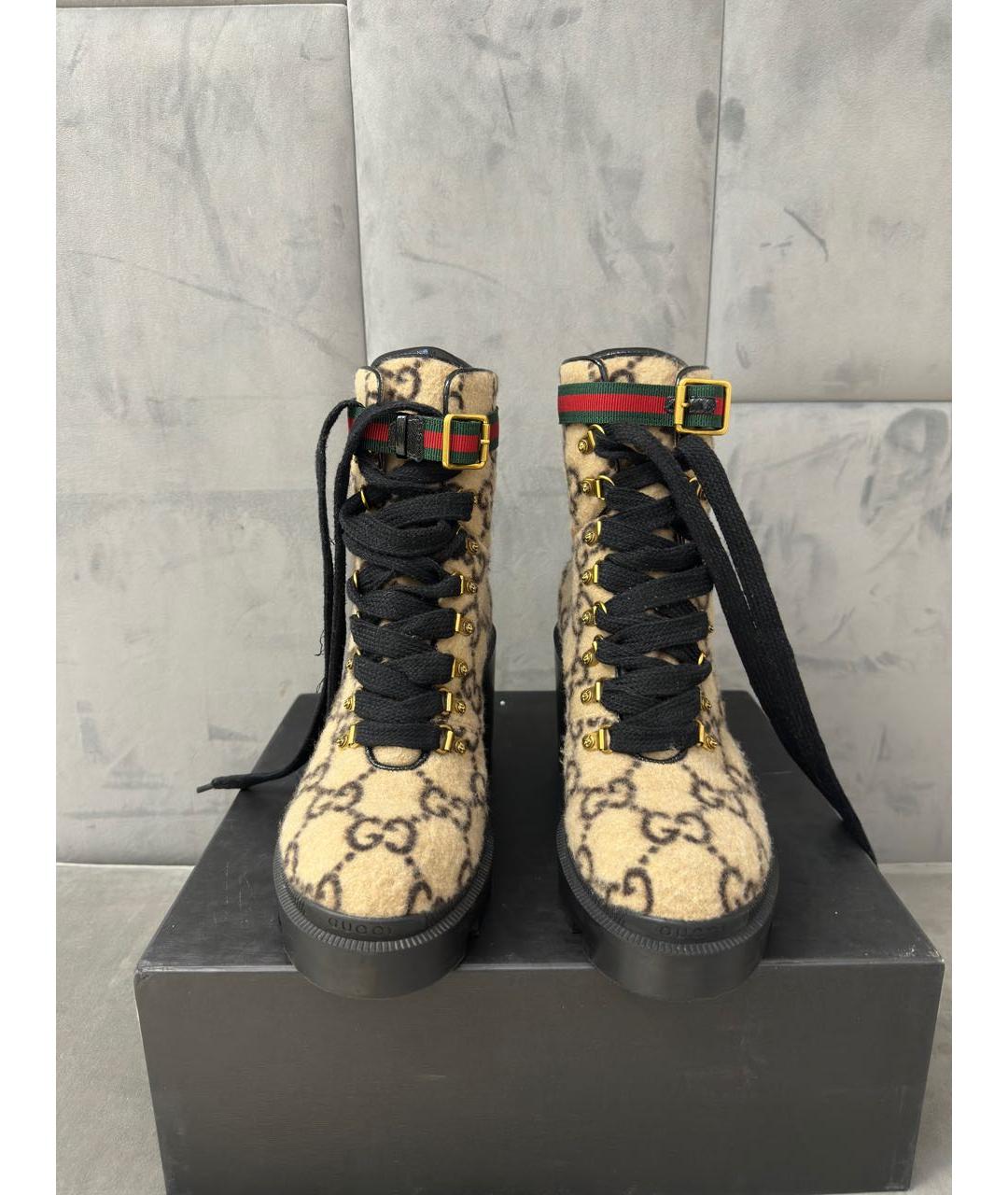 GUCCI Бежевые текстильные ботильоны, фото 2