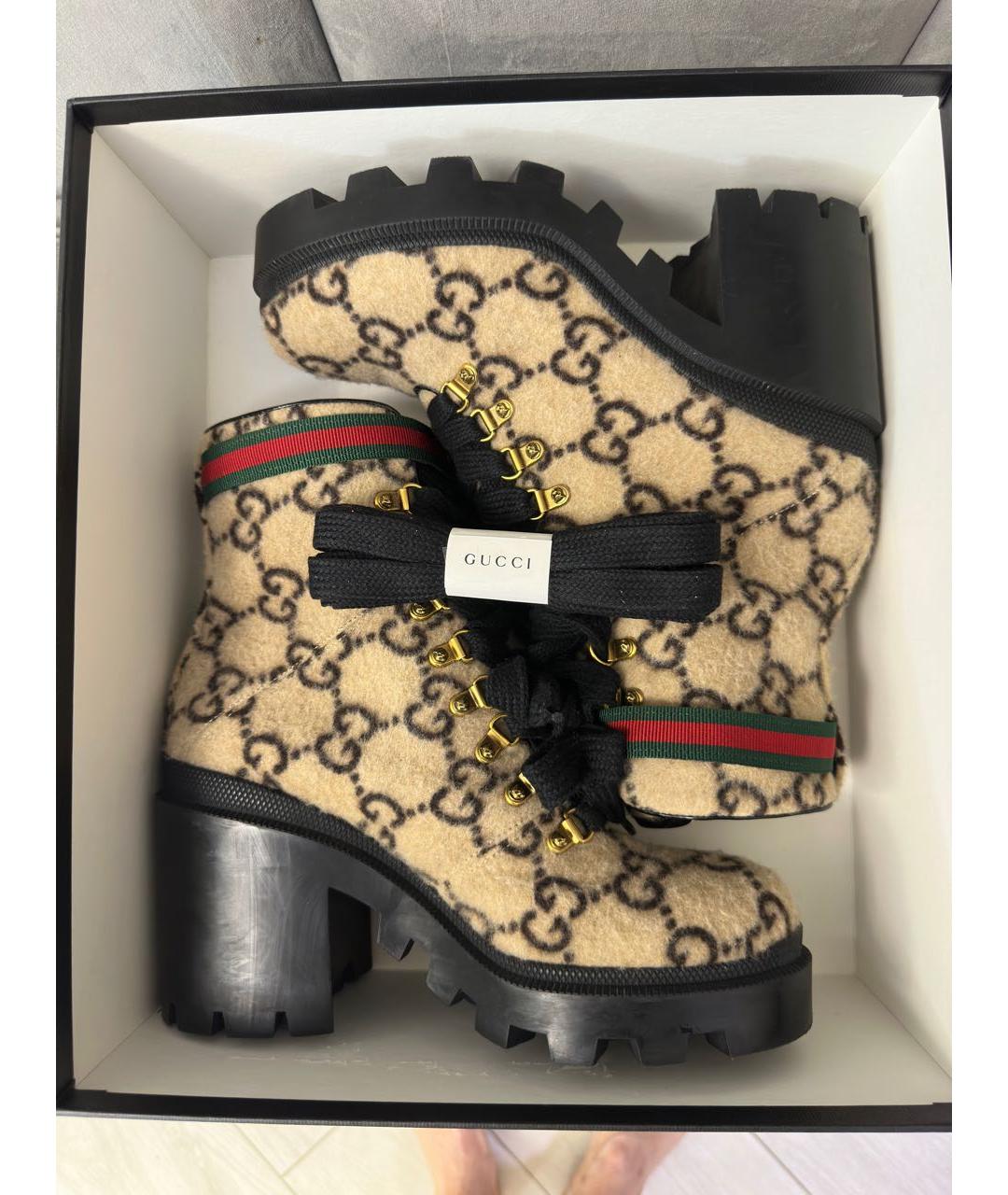GUCCI Бежевые текстильные ботильоны, фото 8