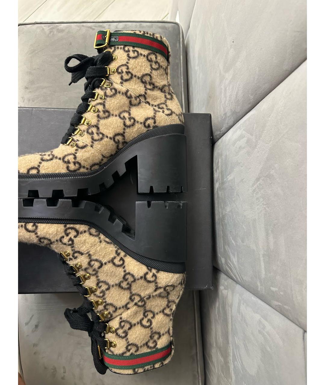 GUCCI Бежевые текстильные ботильоны, фото 6