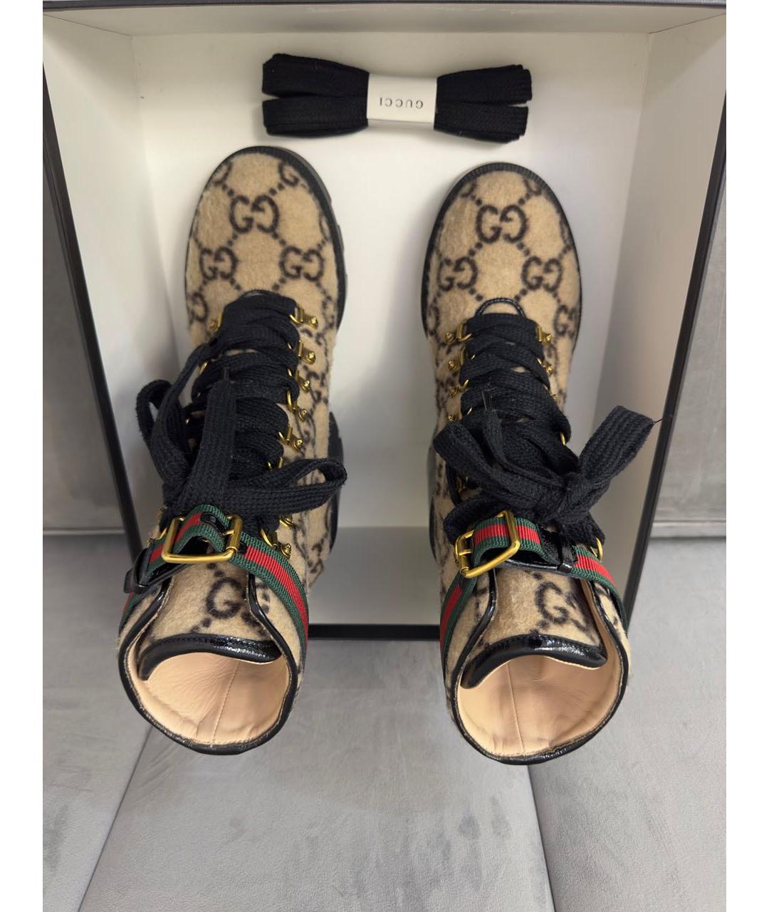 GUCCI Бежевые текстильные ботильоны, фото 3