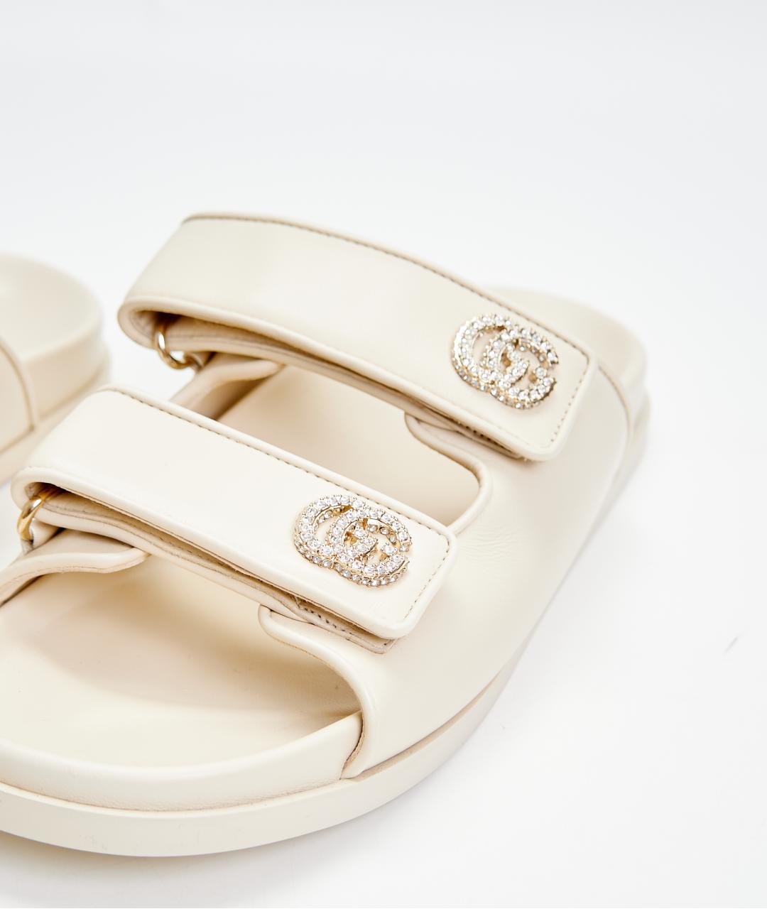 GUCCI Бежевые кожаные шлепанцы, фото 4