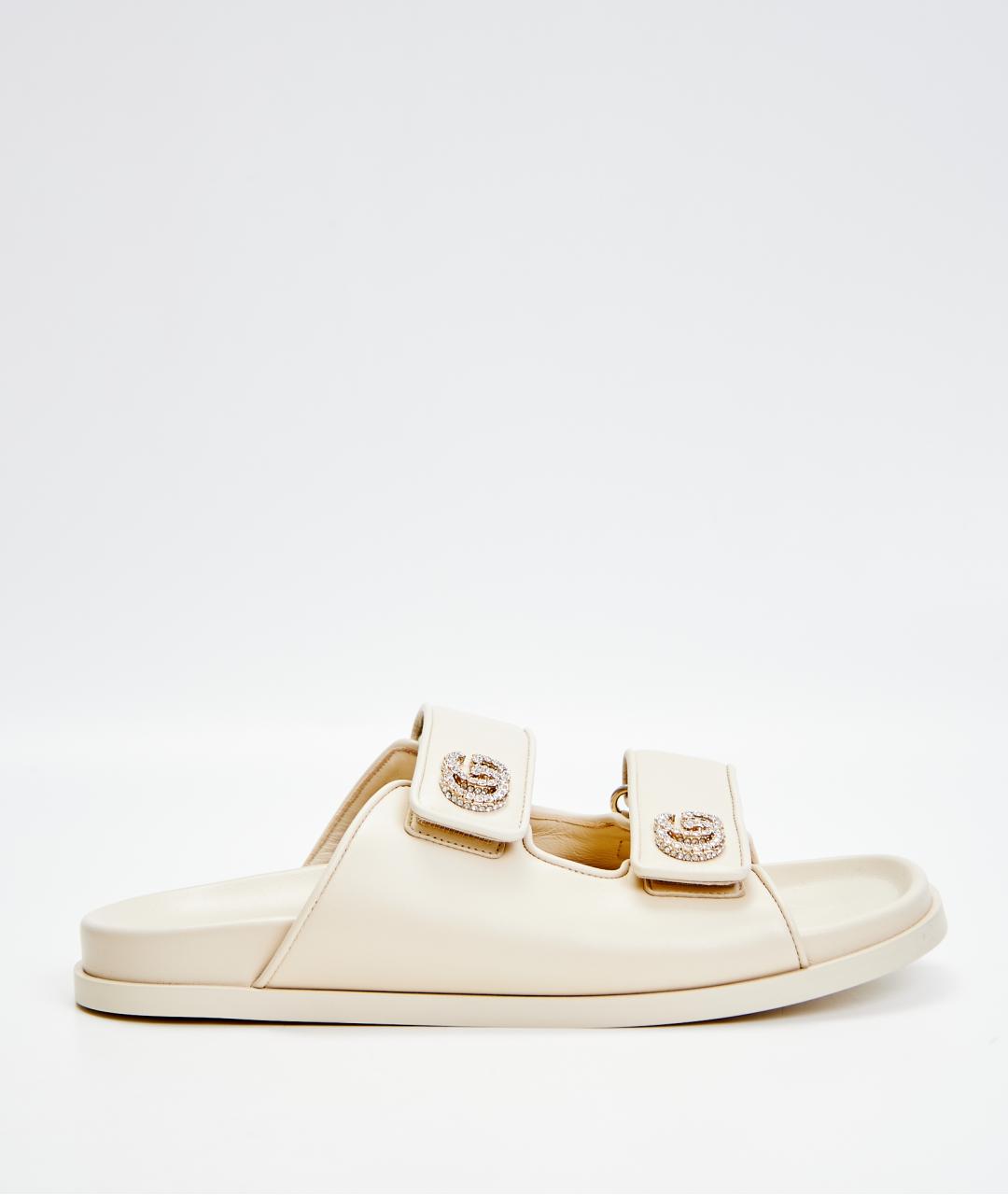 GUCCI Бежевые кожаные шлепанцы, фото 6
