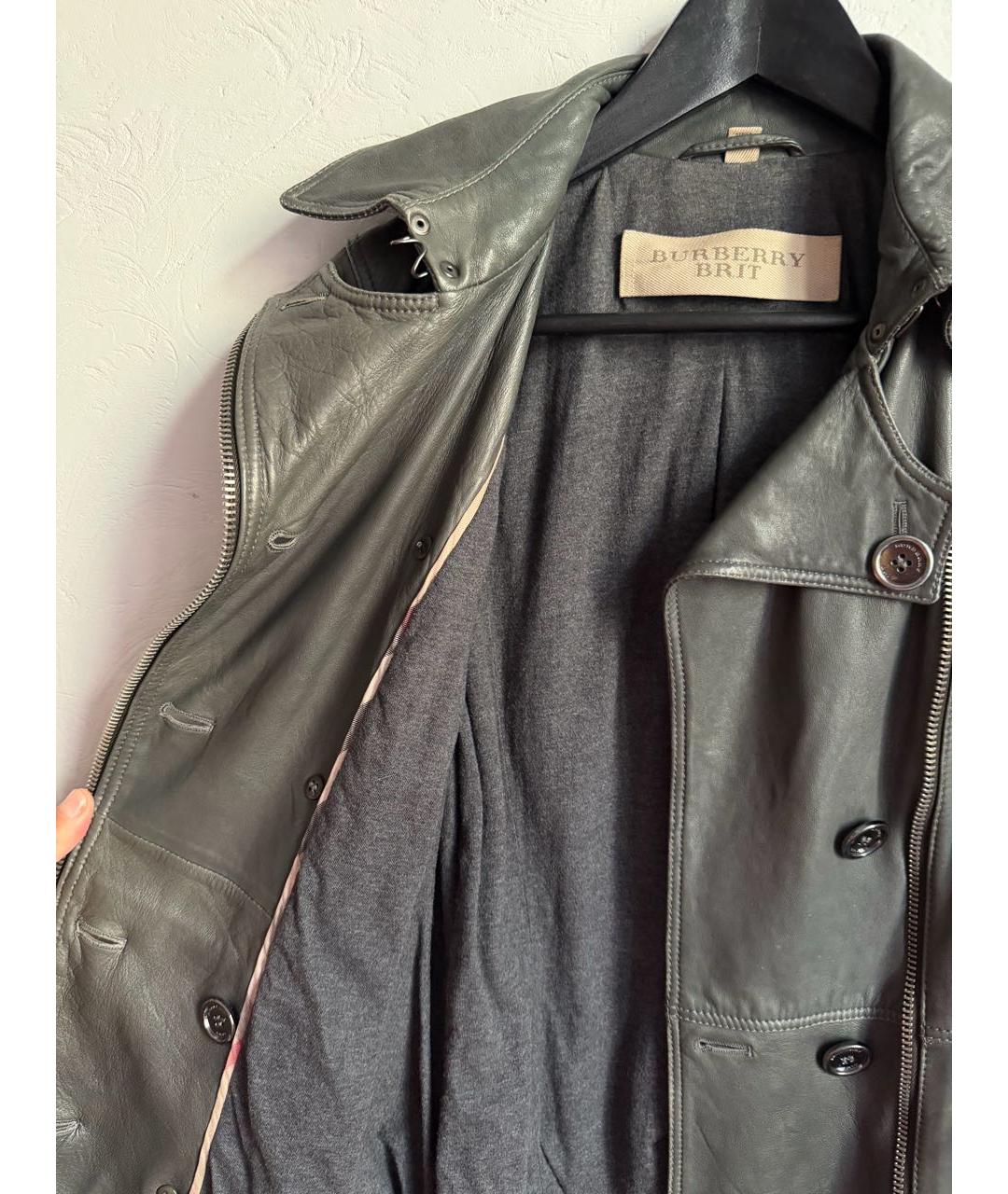 BURBERRY Хаки кожаная куртка, фото 8